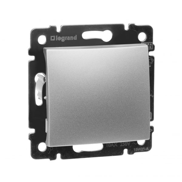 Выключатель 1-клавишный 10А безвинтовое крепление алюминий VALENA