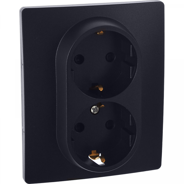 Розетка 2-местная с заземлением с защитными шторками 16А в сборе антрацит INSPIRIA