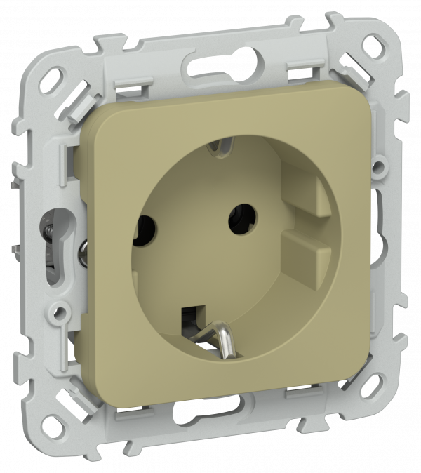 FLITE Розетка с заземлением без защитных шторок безвинтовое крепление 16А РС11-1-ФлО оливковый IEK