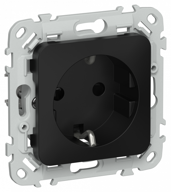FLITE Розетка с заземлением с защитными шторками 16А РСш11-0-ФлЧ черный IEK