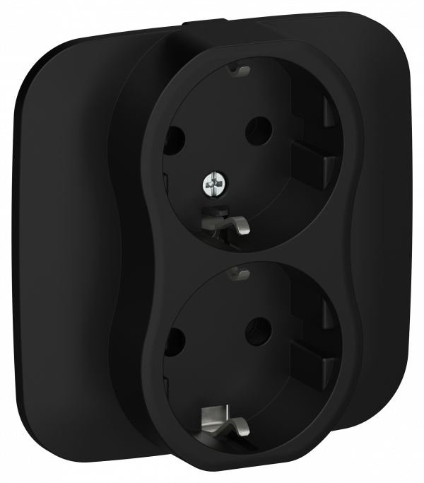 FLITE Розетка 2-местная с заземлением без защитных шторок безвинтовое крепление 16А в сборе РС12-1-А-ФлЧ черный IEK