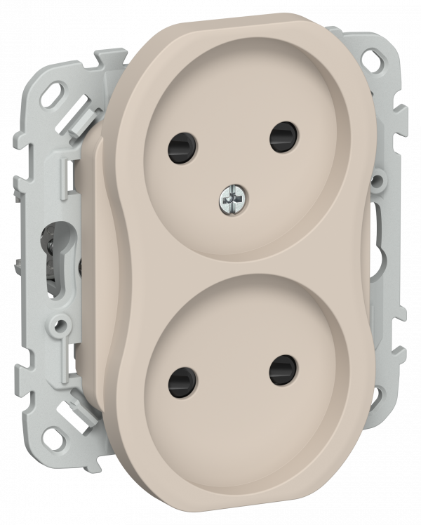 FLITE Розетка 2-местная без заземления с защитными шторками безвинтовое крепление 10А РСш02-1-ФлЛ льняной IEK