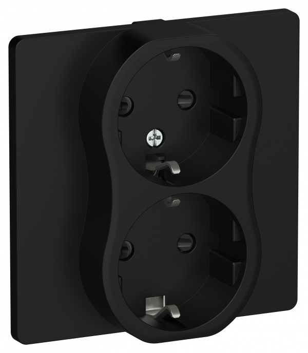 FLITE Розетка 2-местная с заземлением с защитными шторками 16А в сборе РСш12-0-К-ФлЧ черный IEK