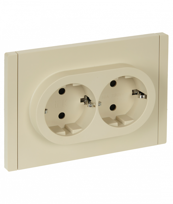 FORTE&PIANO Розетка 2-местная с заземлением с защитными шторками безвинтовое крепление 16А FP423 ваниль IEK