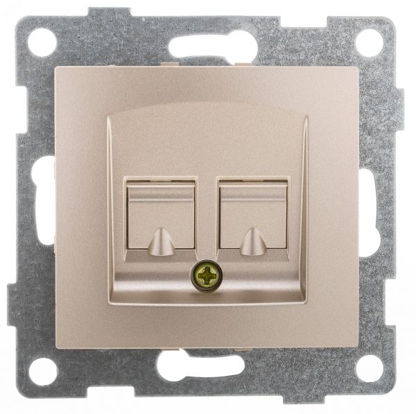 Розетка компьютерная и телефонная RJ45, RJ12 Bravo, механизм, шампань