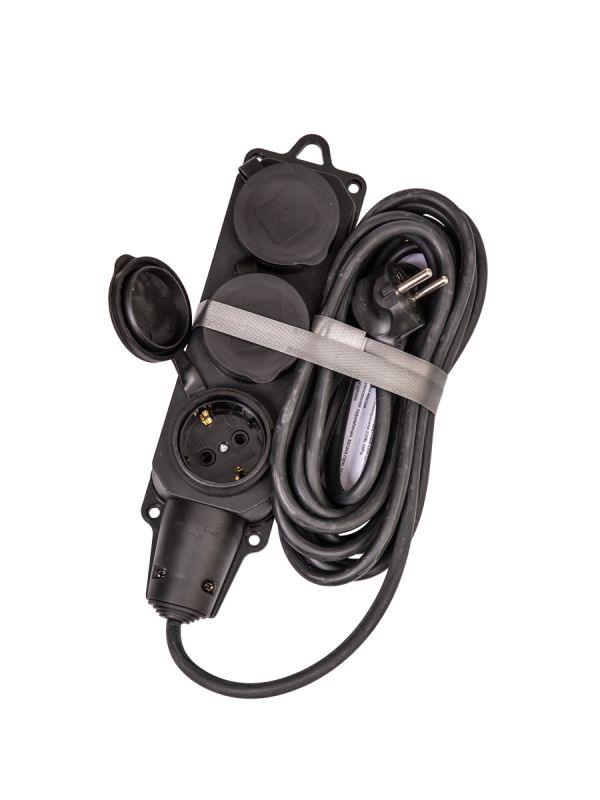 Удлинитель колодка 5м 3 гнезда КГ 3*2.5 мм 16A 250В 4000Вт каучук IP44 черный Россия УХз16