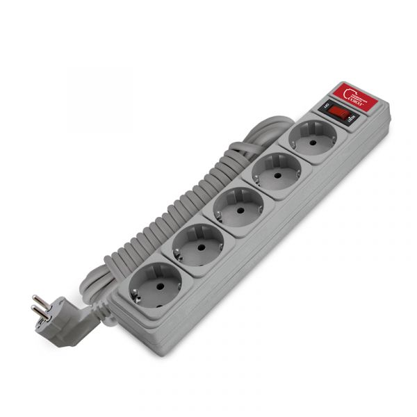 Фильтр сетевой СОЮЗ ПВС 3*0,75 5 гнезд, выключатель с индикацией, с заземлением, серый 5м