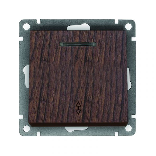 Выключатель проходной одноклавишный с подсветкой UNIVersal серия Афина , с/у, 10А, 220В, венге (еврослот), механизм