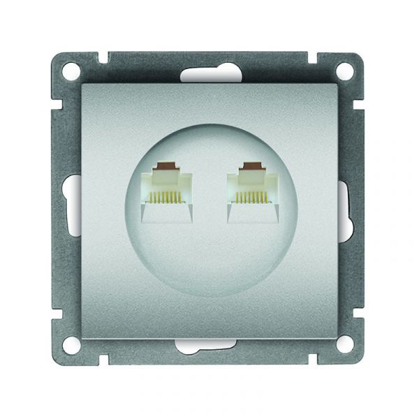 Розетка компьютерная двухместная UNIVersal серия Афина с/у, 1А, RJ45, серебро (еврослот), механизм