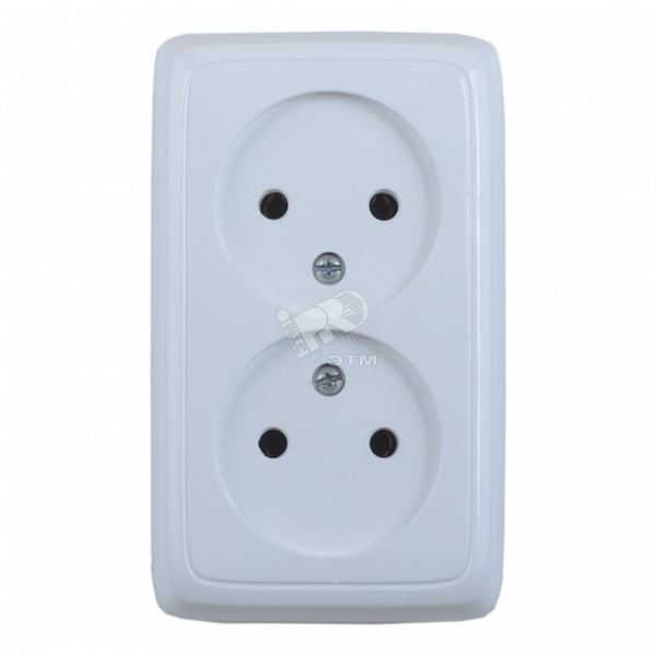 Розетка двойная наружная с изоляционной пластиной белая