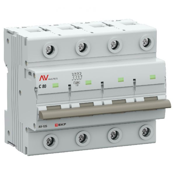 Выключатель автоматический AV-125 4P 80A (C) 10kA AVERES