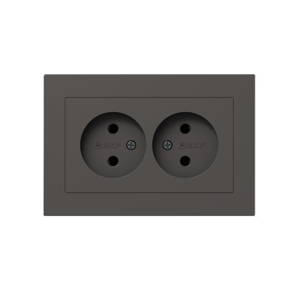 Механизм розетки двойной  16А  без заземления  без шторок  с рамкой  мокко Эпика EKF