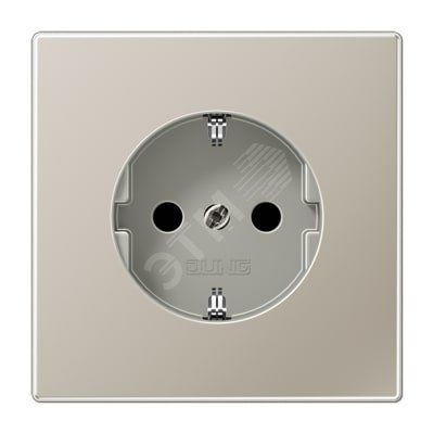 Штепсельная розетка SCHUKO одинарная, с заземлением, с шторками, 16A, 250В  (механизм + накладка, без рамки). Серия LS990  Материал- металл  Цвет- благородная сталь