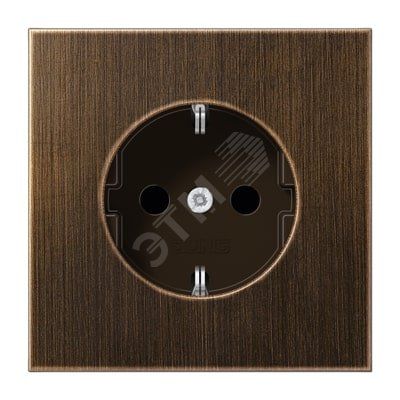 Штепсельная розетка SCHUKO одинарная, с заземлением, без шторок, 16A, 250В  (механизм + накладка, без рамки). Серия LS990  Материал- металл  античная латунь