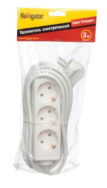 Удлинитель бытовой 3 розетки шнур 3м с заземлением 16А ПВС 3 розетки шнур 1
