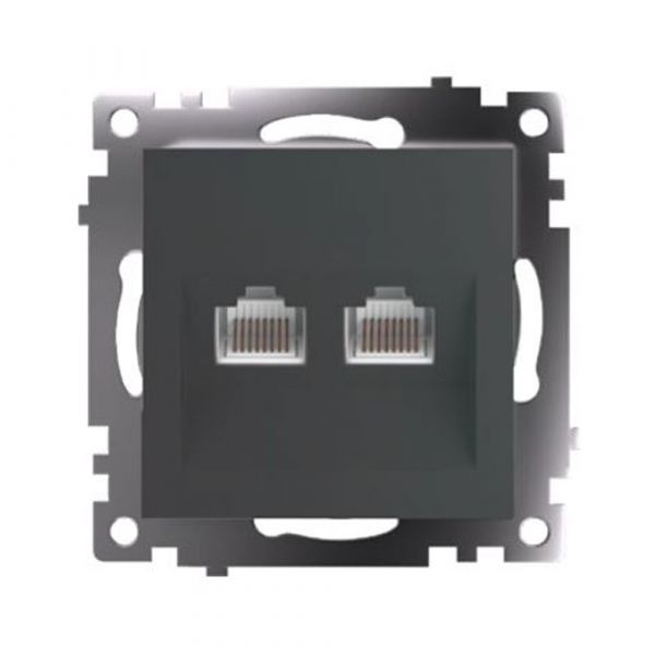 Розетка компьютерная 2-местная RJ-45 (механизм) серия Катрин графит STEKKER