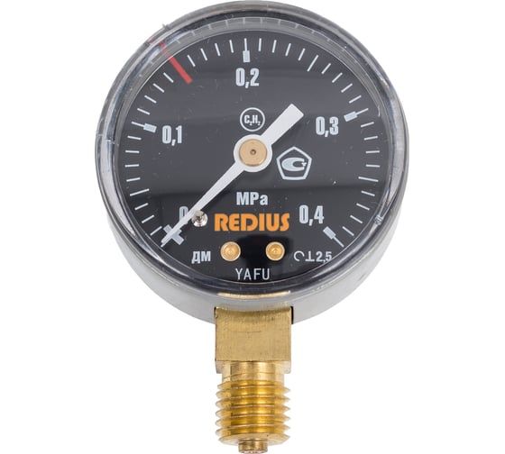 Манометр ацетиленовый Физтех МП2-Уф 0-0,4 МПа кт.2,5 d.50 IP40 M12х1,5 РШ Ац (C2H2) 4687205178268