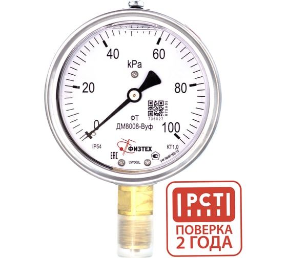 Манометр электроконтактный Физтех ДМ2010ф исп V 0-100 кПа кт.1,5 d.100 IP40 M20х1,5 РШ 4687205178183