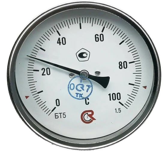 Термометр биметаллический Физтех ТБф-120 0…120C кт.1,5 d.100 IP54 ОШх6 ГЗЛ-РТ A2.0x14 U100x9/1, с гильзой (латунь) 4687205455277