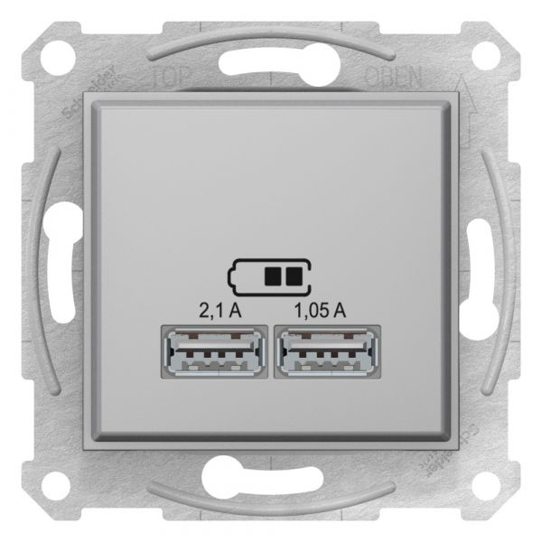SEDNA USB РОЗЕТКА, 2,1А (2x1,05А), АЛЮМИНИЙ