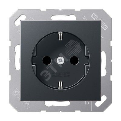 Штепсельная розетка SCHUKO одинарная, с заземлением, без шторок, 16A, 250В  (механизм + накладка, без рамки). Серия A500  Материал- термопласт  Цвет- матовый антрацит