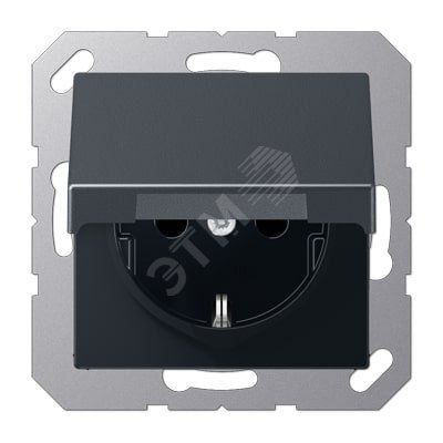 Штепсельная розетка SCHUKO одинарная, с заземлением, с крышкой, без шторок, 16A, 250В  (механизм + накладка, без рамки). Серия A500  Материал- термопласт  Цвет- матовый антрацит