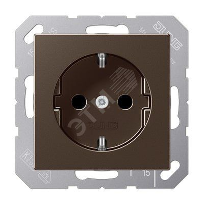 Штепсельная розетка SCHUKO одинарная, с заземлением, без шторок, 16A, 250В  (механизм + накладка, без рамки). Серия A500  Материал- дуропласт  Цвет- мокко