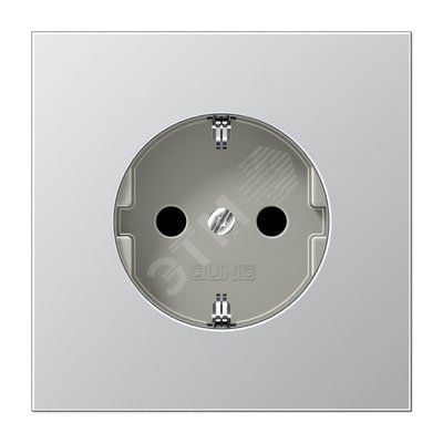 Штепсельная розетка SCHUKO одинарная, с заземлением, с шторками, 16A, 250В  (механизм + накладка, без рамки). Серия LS990  Материал- металл  Цвет- алюминий