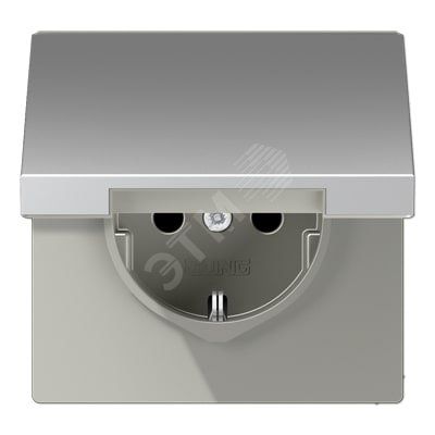 Штепсельная розетка SCHUKO одинарная, с заземлением, с откидной крышкой, 16A, 250В  (механизм + накладка, без рамки). Серия LS990  Материал- металл  Цвет- алюминий