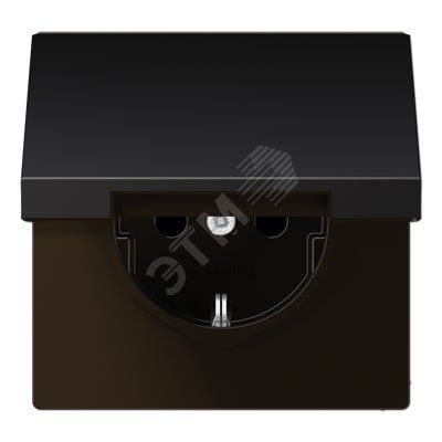 Штепсельная розетка SCHUKO одинарная, с заземлением, с откидной крышкой, 16A, 250В  (механизм + накладка, без рамки). Серия LS990  Материал- металл  Цвет- алюминий дарк