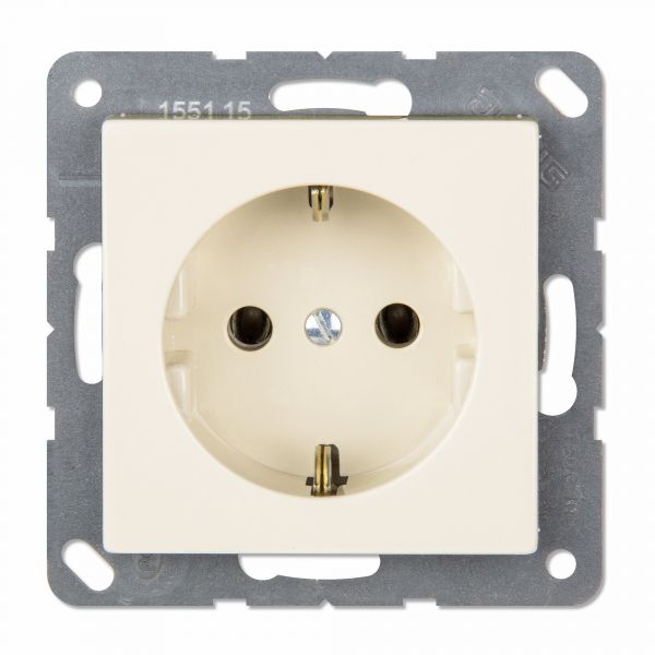 Розетка SCHUKO одинарная (механизм + накладка, без рамки), с заземлением, без шторок, 16A, 250Bт  с пружинными зажимами для проводов до 2,5 мм2. Серия- Eco Profi. Материал- термопласт. Цвет- слоновая кость.