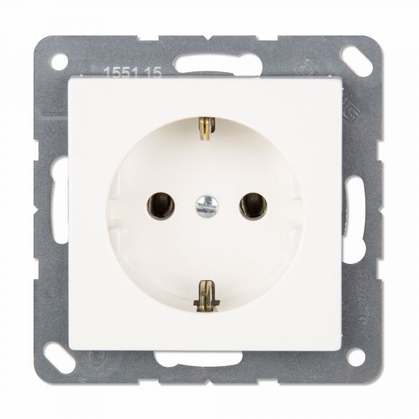 Розетка SCHUKO одинарная (механизм + накладка, без рамки), с заземлением, без шторок, 16A, 250Bт  с пружинными зажимами для проводов до 2,5 мм2. Серия- Eco Profi. Материал- термопласт. Цвет- белый.