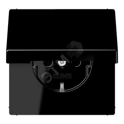 Штепсельная розетка SCHUKO одинарная, с заземлением, с шторками, с откидной крышкой, 16A, 250В  (механизм + накладка, без рамки). Серия LS990  Материал- дуропласт  Цвет-черный