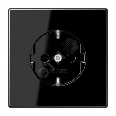 Штепсельная розетка SCHUKO одинарная, с заземлением, с шторками, 16A, 250В  (механизм + накладка, без рамки). Серия LS990  Материал- дуропласт  Цвет- черный