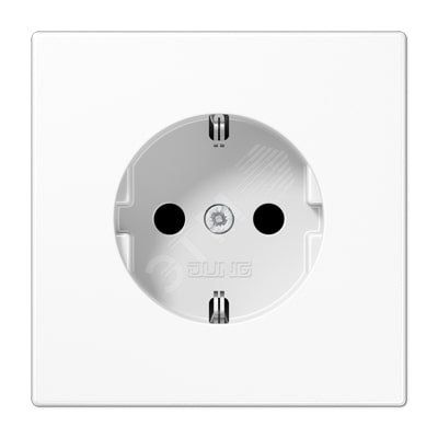 Штепсельная розетка SCHUKO одинарная, с заземлением, с шторками, 16A, 250В  (механизм + накладка, без рамки). Серия LS990  Материал- дуропласт  Цвет- белый