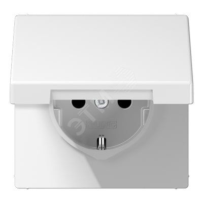 Штепсельная розетка SCHUKO одинарная, с заземлением, с откидной крышкой, 16A, 250В  (механизм + накладка, без рамки). Серия LS990  Материал- дуропласт  Цвет- белый