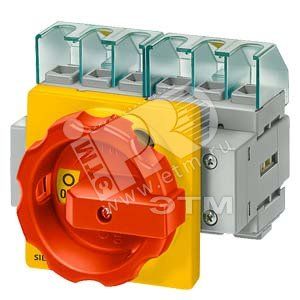 Выключатель главный аварийный 6п IU=25 P/AC-23A 400V=9.5KW 4 отверстия рукоятка красный/желтый