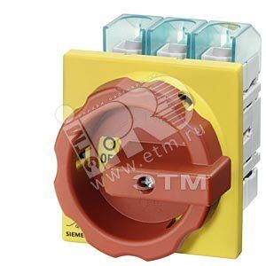 EMGNCY MAIN CNTRL SWITCH IU=100, P/AC-23A AT 400V=37KW FRONT MOUNTING FOUR-HOLE MOUNTING ROTARY ACTUATOR RED/YELLOW 1 N-TERMINAL + 1 PE-TERMINAL *** SPECIAL VERSION *** ENTIRELY MOUNTED