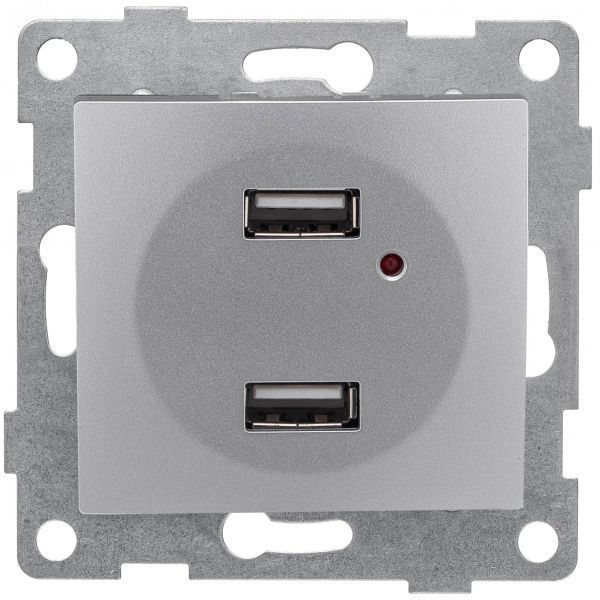 Розетка USB Bravo, механизм, двойной, серебро
