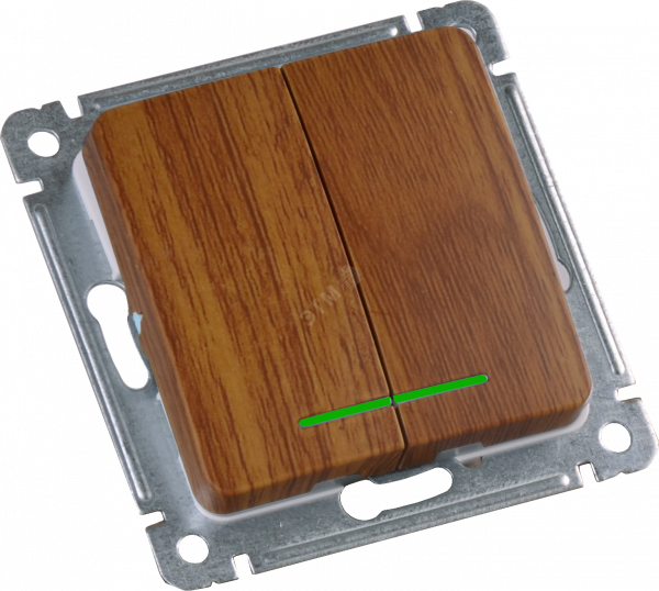 MASTER Выключатель двухклавишный с индикацией, скрытой установки, в рамку, дуб