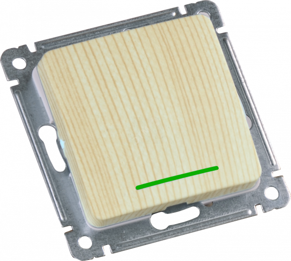 MASTER Переключатель одноклавишный с индикацией, скрытой установки, в рамку, сосна