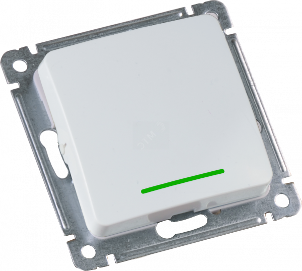 MASTER Переключатель одноклавишный с индикацией, скрытой установки, в рамку, белый