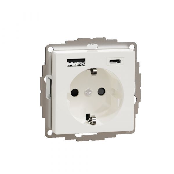 MERTEN SM РОЗЕТКА силовая 16 A с зарядкой USB A+C 3 A, ПОЛЯРНЫЙ БЕЛЫЙ